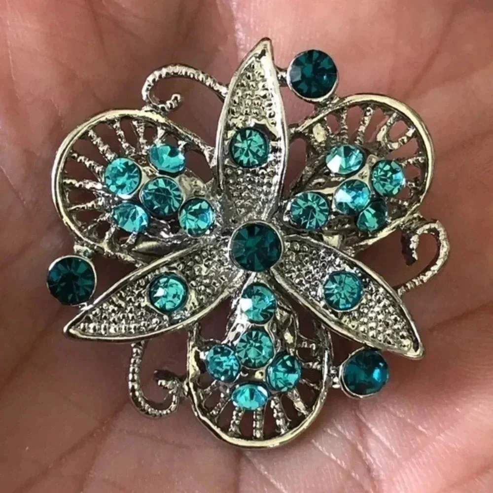 3 for $25/ Elegant Blue Gemstone Silver Sweater Brooch Lapel Pin 3 NWT